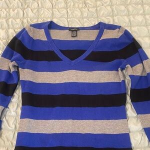 Rue21 Blue and Black Striped V-Neck Sweater